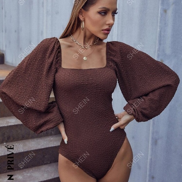 SHEIN Tops - Textured Long Sleeve Bodysuit